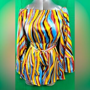 Hyfve Swirl Print Romper  Off the Shoulder Size Small